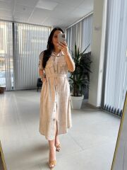 Dr 8381 Tasarım Vizon Çilek Kumaş  Safari  Elbise