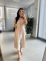 Dr 8381 Tasarım Vizon Çilek Kumaş  Safari  Elbise