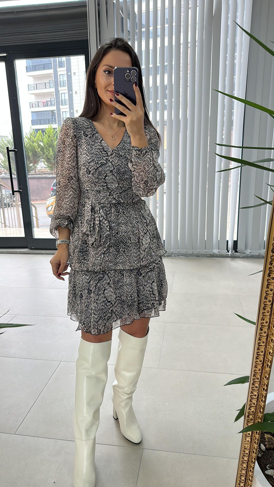 My 3091 Kat Kat vizon Benekli Şifon Elbise