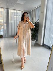 Dr 8381 Tasarım Vizon Çilek Kumaş  Safari  Elbise
