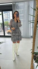 My 3091 Kat Kat vizon Benekli Şifon Elbise