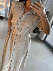 Dr 8381 Tasarım Vizon Çilek Kumaş  Safari  Elbise