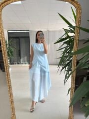Mz 23101 Bebe Mavi Şal Bağlama Detaylı Asimetrik Şalvar Pantolon