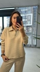 Yakalı Petek Dokulu Vizon Takım