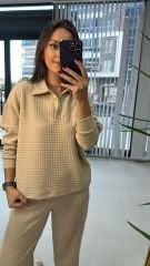 Yakalı Petek Dokulu Vizon Takım