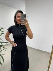 Ms 2042 Fermuar Detaylı Siyah Elbise