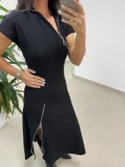 Ms 2042 Fermuar Detaylı Siyah Elbise