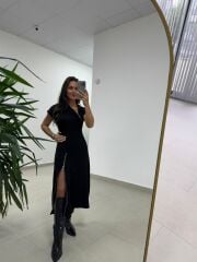 Ms 2042 Fermuar Detaylı Siyah Elbise