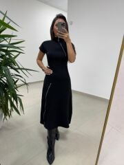 Ms 2042 Fermuar Detaylı Siyah Elbise