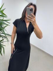 Ms 2042 Fermuar Detaylı Siyah Elbise