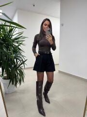 Dv 72202 Önden Pile Detaylı Kemerli Şort