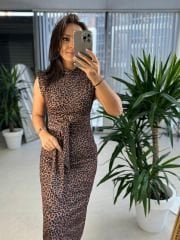 My 3601 Bağlamalı Leopar Elbise
