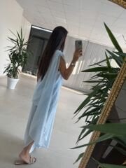 Mz 23098 Bebe Mavi Asimetrik Katlı Transparan Bluz