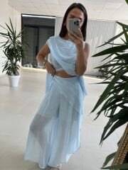 Mz 23098 Bebe Mavi Asimetrik Katlı Transparan Bluz