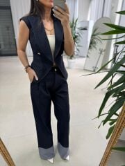 Kd 7911 Tasarım Denim Yelekli Takım