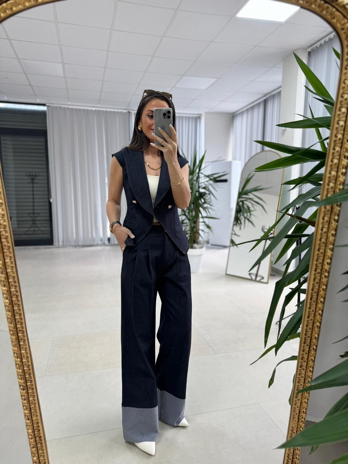 Kd 7911 Tasarım Denim Yelekli Takım