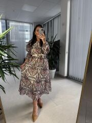 Antrasit Geçişli Uzun Şifon Elbise