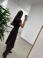 Ms 2042 Fermuar Detaylı A. Kahve  Elbise