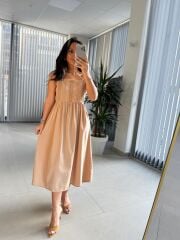 Cr 1618 Dantel Geçişli Vizon Askılı Poplin Elbise