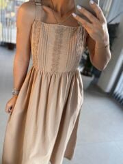 Cr 1618 Dantel Geçişli Vizon Askılı Poplin Elbise