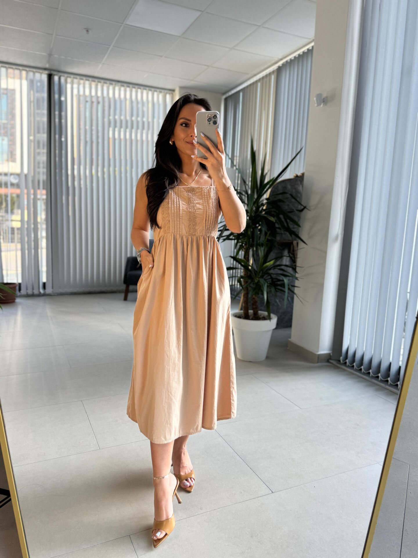 Cr 1618 Dantel Geçişli Vizon Askılı Poplin Elbise