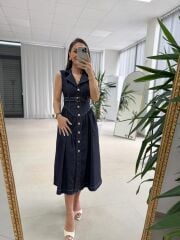 Kd 7827 Denim Kemerli Gömlek Elbise