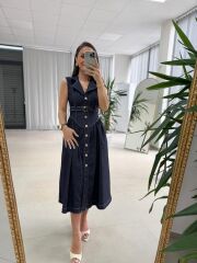 Kd 7827 Denim Kemerli Gömlek Elbise