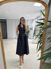 Kd 7827 Denim Kemerli Gömlek Elbise