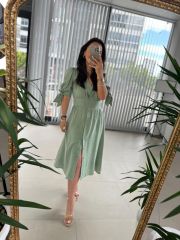 Sg Cotton Linen Mint Green Dress