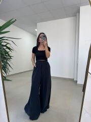 Fp 50979 Bel Lastikli Tensel Siyah Pantolon