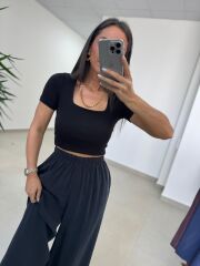 Fp 50979 Bel Lastikli Tensel Siyah Pantolon