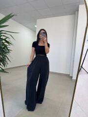 Fp 50979 Bel Lastikli Tensel Siyah Pantolon