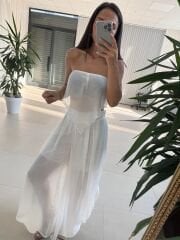 Mz 23098 Beyaz Asimetrik Katlı Transparan Bluz