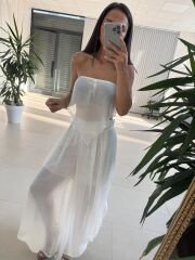 Mz 23098 Beyaz Asimetrik Katlı Transparan Bluz