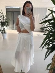 Mz 23098 Beyaz Asimetrik Katlı Transparan Bluz