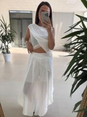 Mz 23098 Beyaz Asimetrik Katlı Transparan Bluz
