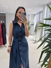 Kd 7332 Tensel Bağlamalı Laci Gömlek Elbise