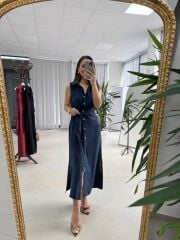 Kd 7332 Tensel Bağlamalı Laci Gömlek Elbise