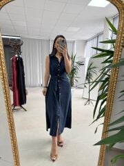 Kd 7332 Tensel Bağlamalı Laci Gömlek Elbise