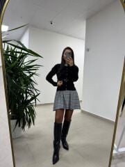 Nn 4558 Kendinden Kemerli Siyah Hırka