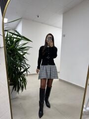 Nn 4558 Kendinden Kemerli Siyah Hırka