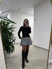 Nn 4558 Kendinden Kemerli Siyah Hırka