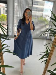 Sg Cotton Linen Indigo Dress