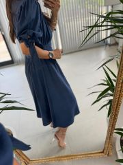 Sg Cotton Linen Indigo Dress