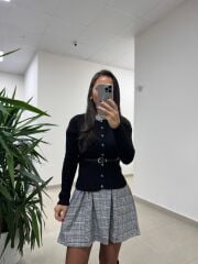 Nn 4558 Kendinden Kemerli Siyah Hırka