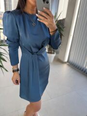 Mng İndigo Önü Pile Detaylı Saten Elbise