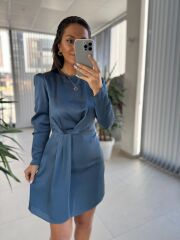 Mng İndigo Önü Pile Detaylı Saten Elbise