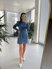 Mng İndigo Önü Pile Detaylı Saten Elbise