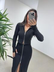 Mz 22159 Siyah Fermuar Detaylı Fitilli Takım