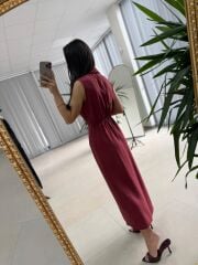 Kd 7332 Tensel Bağlamalı Bordo Gömlek Elbise